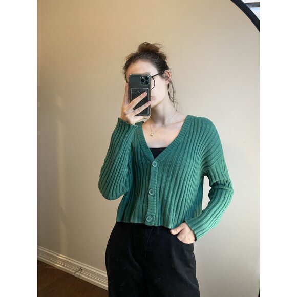 Green Cropped button Cardigan Size M - Picture 7 of 8